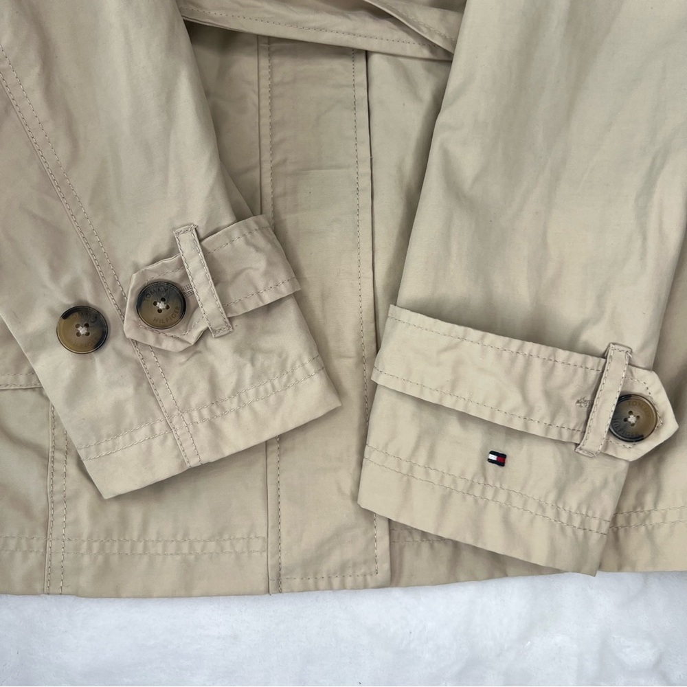 Tommy Hilfiger Trench Coat Belted Jacket Hidden Hood Beige Tan Medium M - Picture 9 of 17